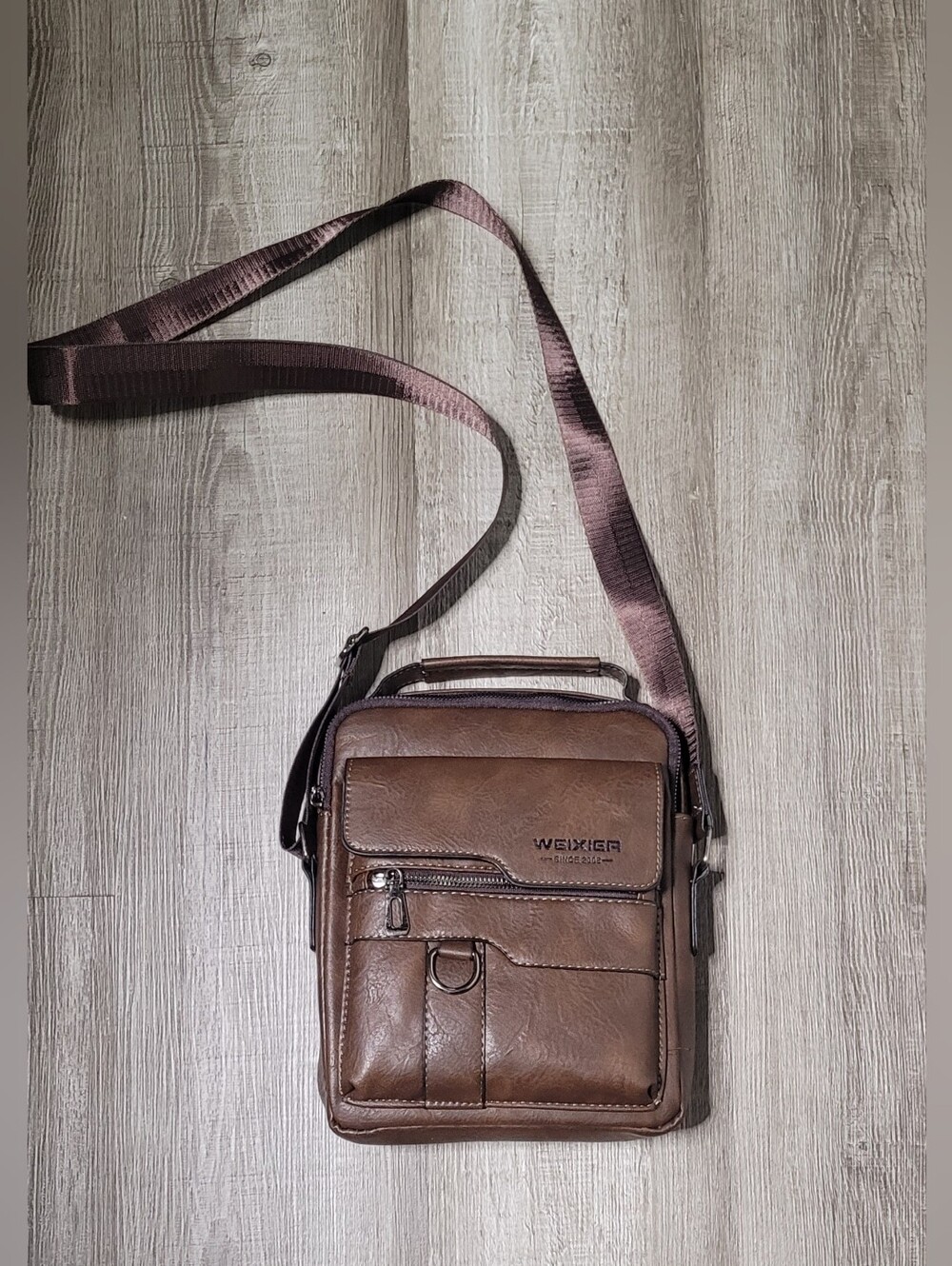Weixier Men's Brown PU Leather Crossbody Bag NWOT